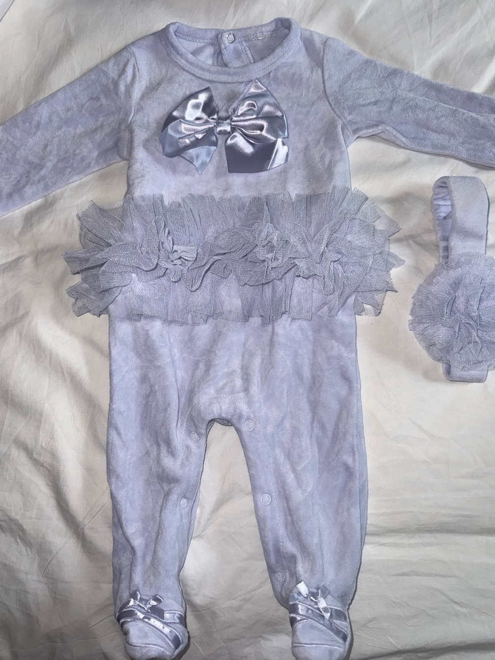 Lilac Tulle Bow Baby One-Piece with Headband